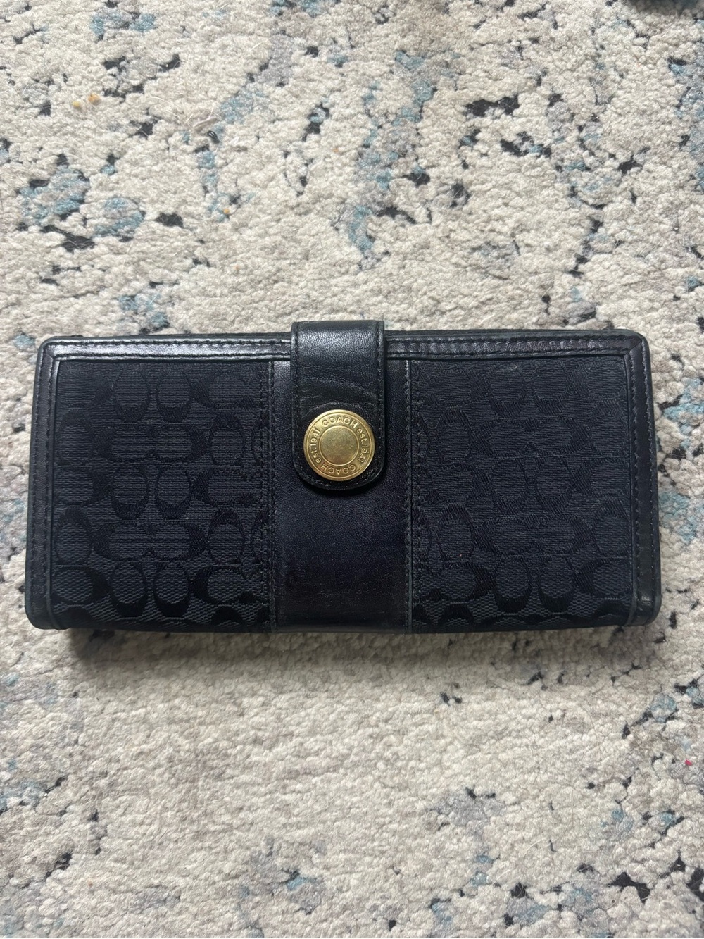 Coach Black Signature Continental Wallet with Gold-Tone Logo Snap